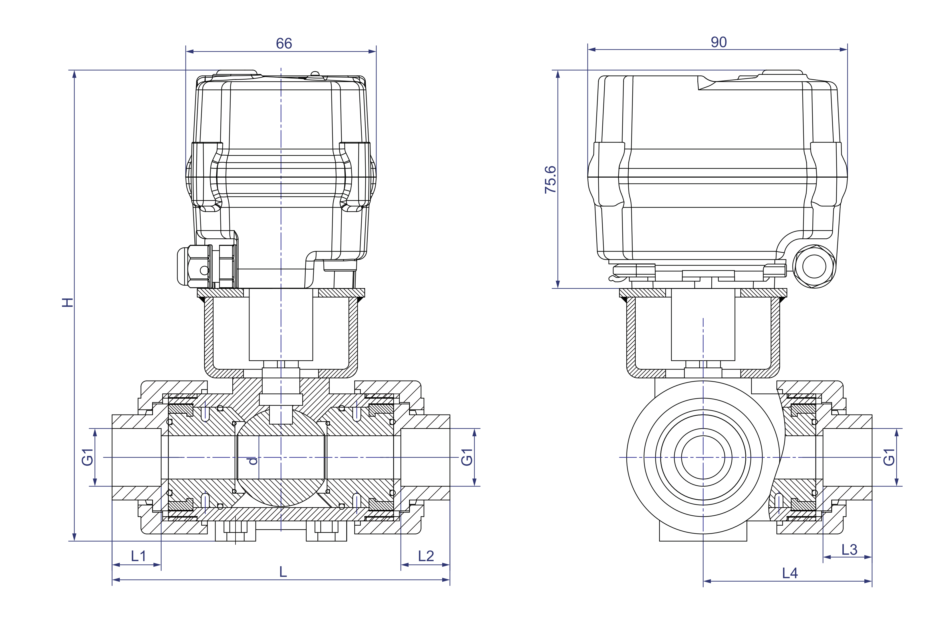 20,KLD100 3-way motorized ball valve (metal) 100n-upvvc-dimensions